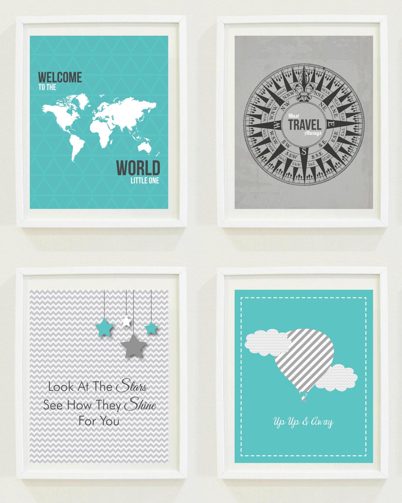 Nursery Prints: Around The World - Travel Nursery - Alphabet - Air Balloon-compass- Not All Who Wander Are Lost-home Decor-gallery Wall - #11102