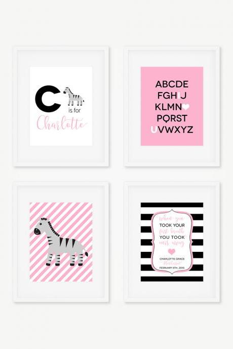 Zebra Nursery Decor, Zebra Art Prints, Safari Nursery, Girls Bedroom Decor, Digital Art Prints, Personalized Baby Prints